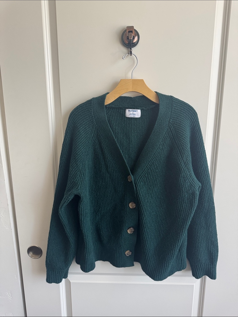 Old Navy Dark Green Button-Front Women's Cardigan Sweater - Picture 1 of 3